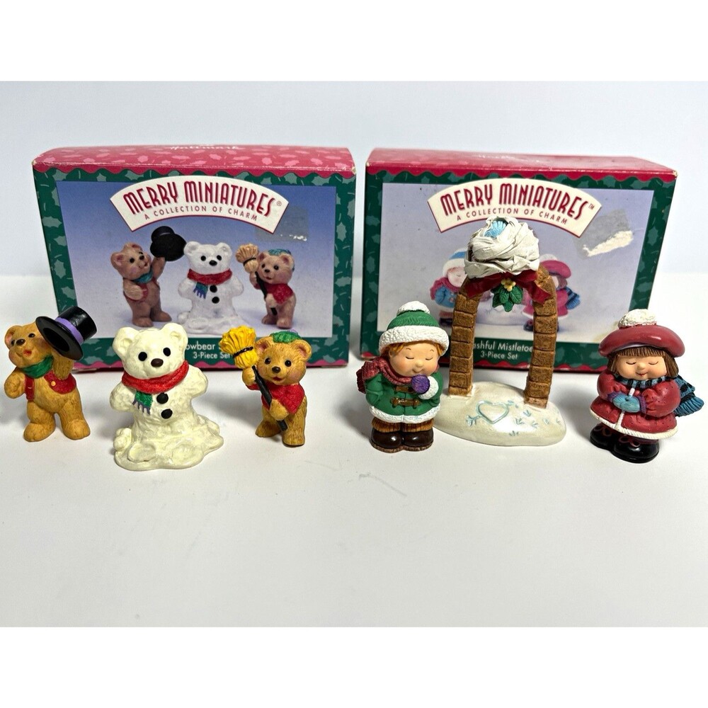 Hallmark Merry Miniatures Lot Snowbear Season Bashful Mistletoe 3 Piece Sets